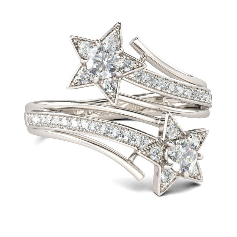 Jeulia Bypass Star Design Round Cut Sterling Silver Ring
