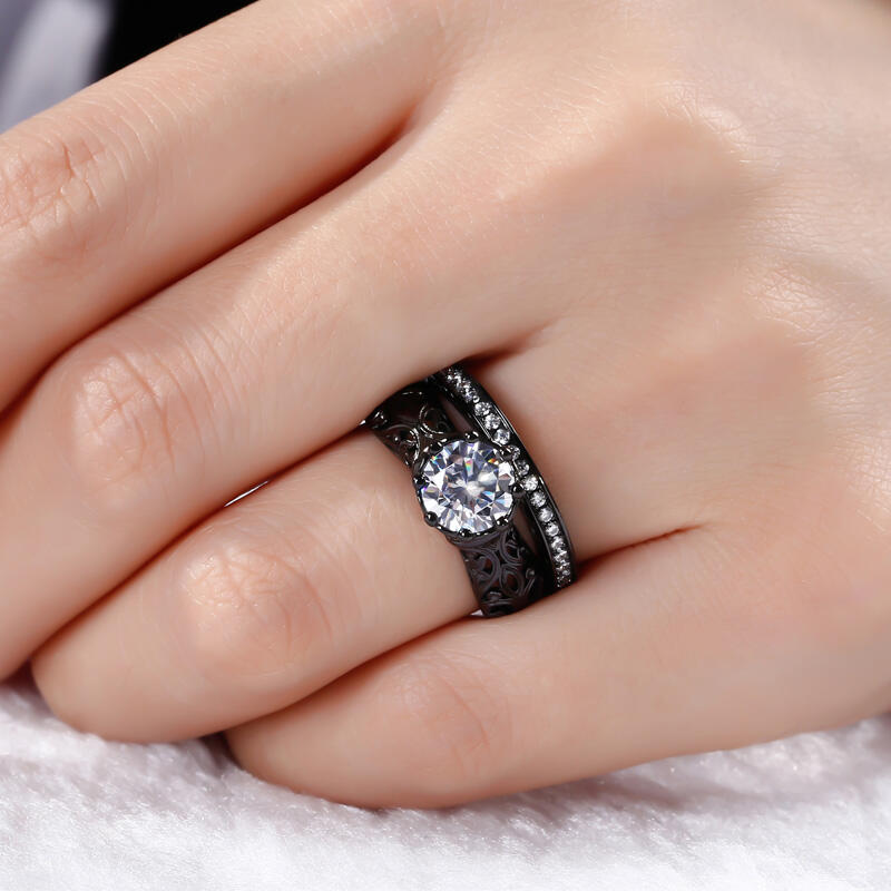 جوليا طقم خواتم قطع دائري من الفضة الإسترليني كلاسيكي