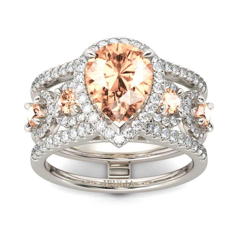 Jeulia Conjunto De Anillos Con Halo De Talla Pera En Plata De Ley