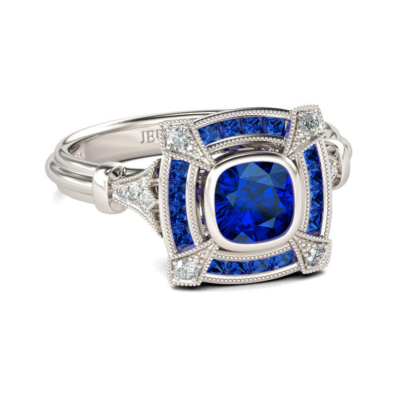 Jeulia Halo Cushion Cut Sterling Silver Ring