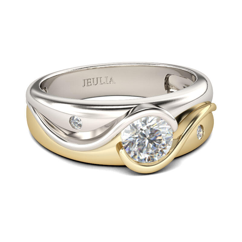 Jeulia Dwukolorowy Pierścionek Srebrny z Okrągłym Szlifem