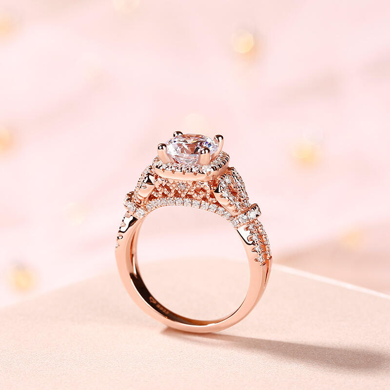 Jeulia Vintage Halo Round Cut Sterling Silver Ring