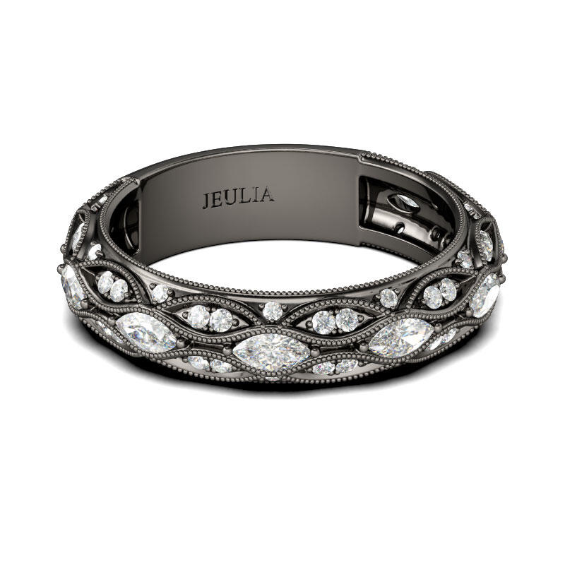Jeulia Black Tone Marquise Cut Sterling Silver Women's Band