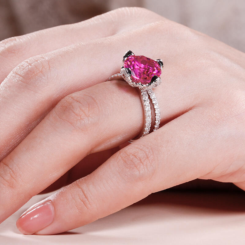 Blommönster Rundslipad Sterling Silverring