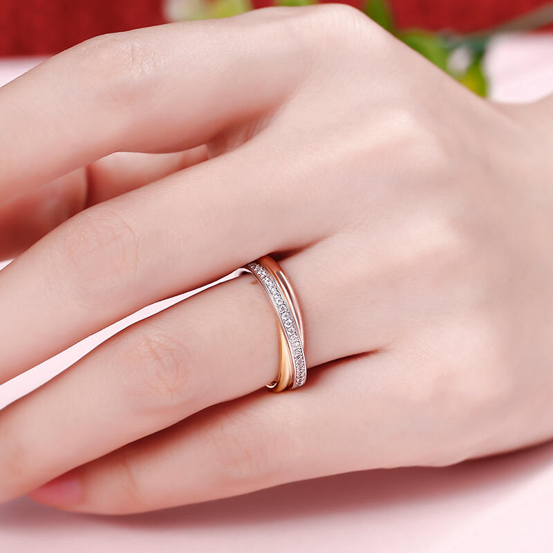 Jeulia Three Tone Round Cut Sterling Silver Women's Band