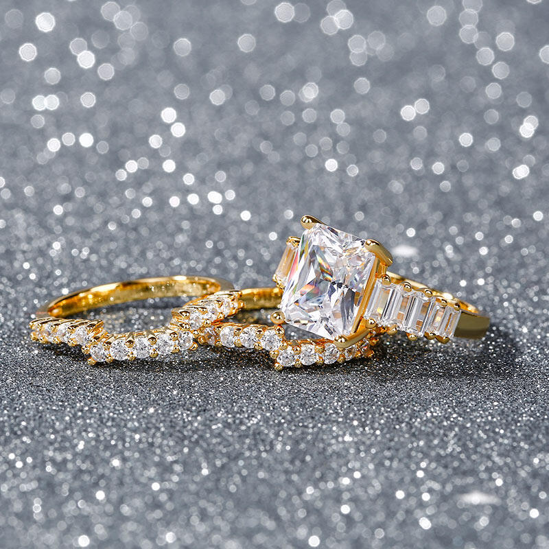 3SZT Zestaw Pierścionków Srebrnych z Szlifem Promienistym