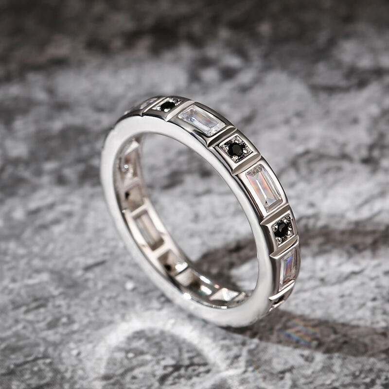Jeulia Bague pour Homme Alternance de Pierres Rondes Coupe Émeraude en Argent Sterling