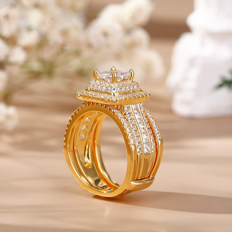 Jeulia tre halo Princess Cut Sterling Silver Enhancer Ring Set