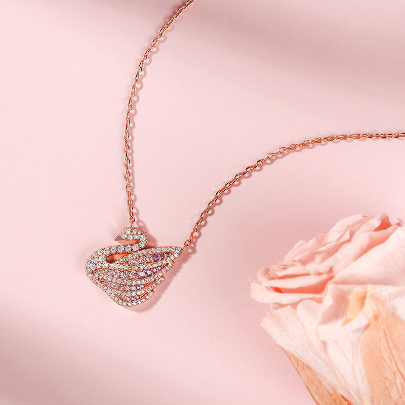Jeulia Traumhafter Schwan Rosegold Sterling Silber Halskette