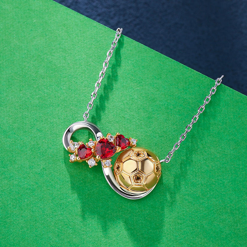 Jeulia Collar infinito de plata de ley con diseño de corazón rojo de fútbol