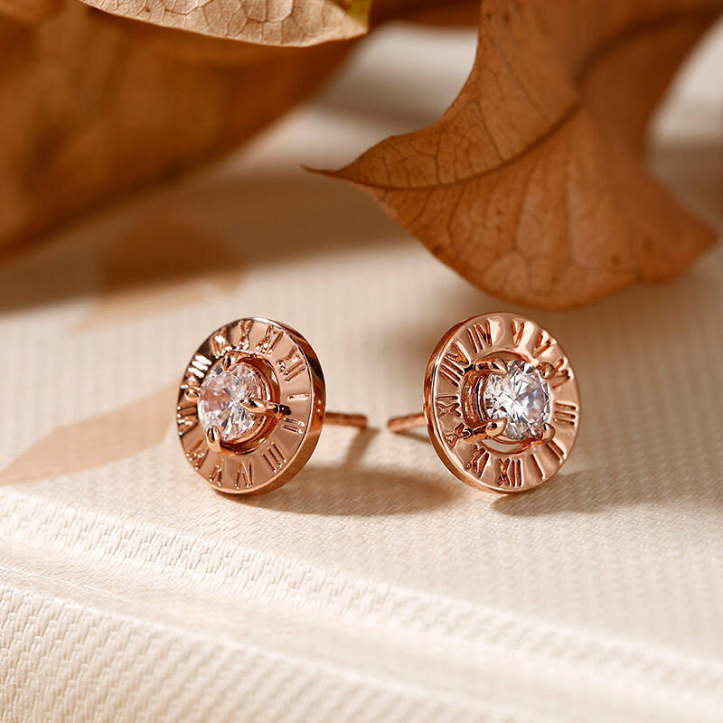 Jeulia "Mystical Beauty" Roman Numeral Round Cut Sterling Silver Stud Earrings