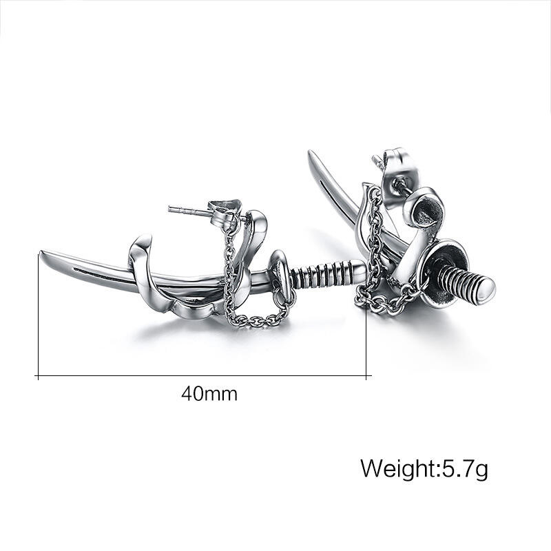 Jeulia Punk Style Sword Men's Titanium Steel Chain Earrings