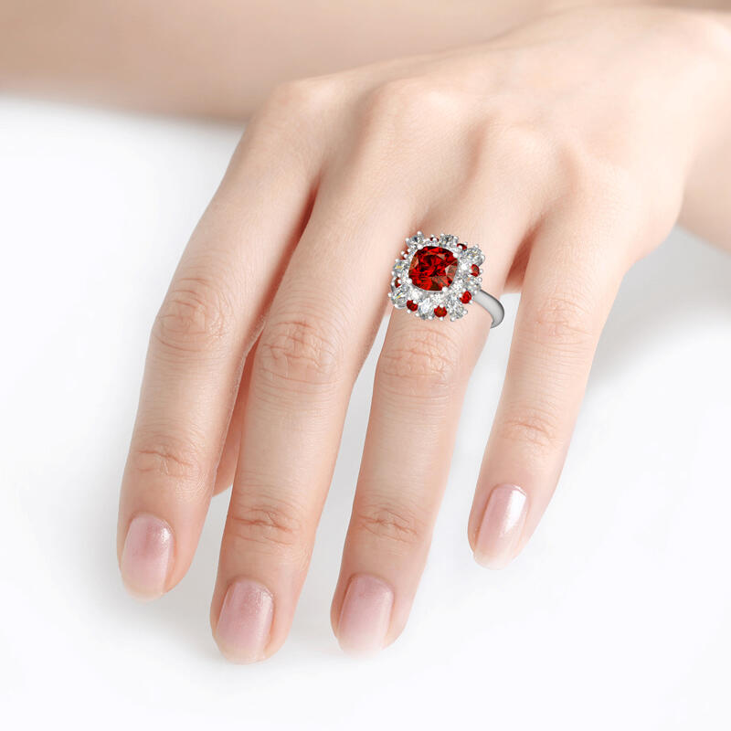 Jeulia Floral Cushion Cut Sterling Silver Ring