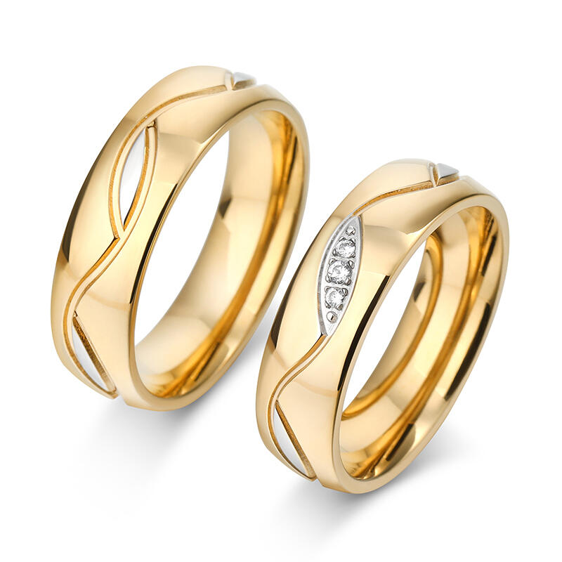 Jeulia Gold Tone Titanium Steel Couple Rings