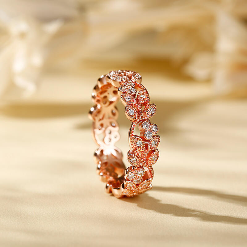 Jeulia Floral and Leaf Carved Unique Sterling Silver Women's Band
