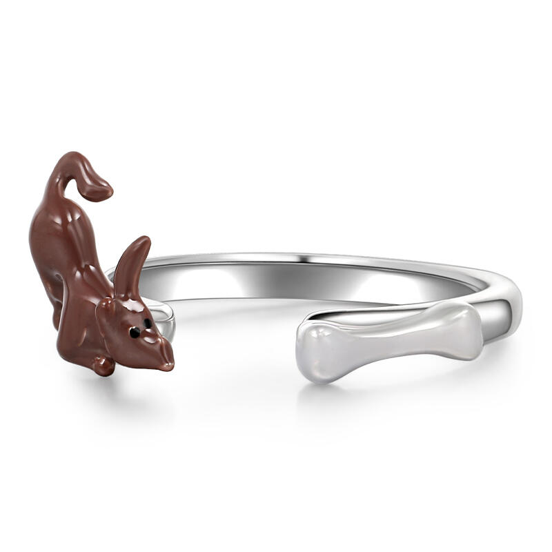 Jeulia Dog&Bone Adjustable Sterling Silver Ring