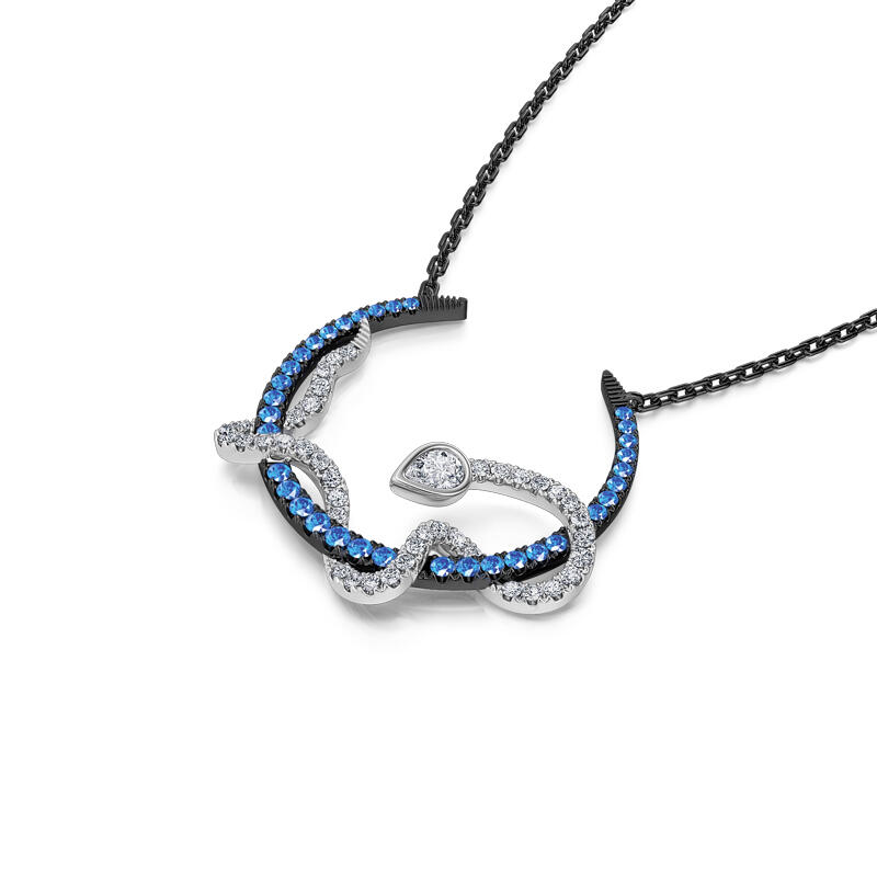 Jeulia "Interwoven Snake with Crescent" Sterling Silver Necklace