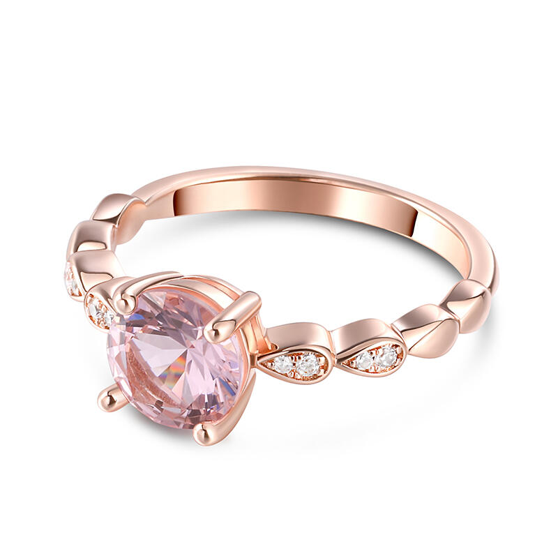 Jeulia Round Cut Synthetic Morganite Sterling Silver Ring