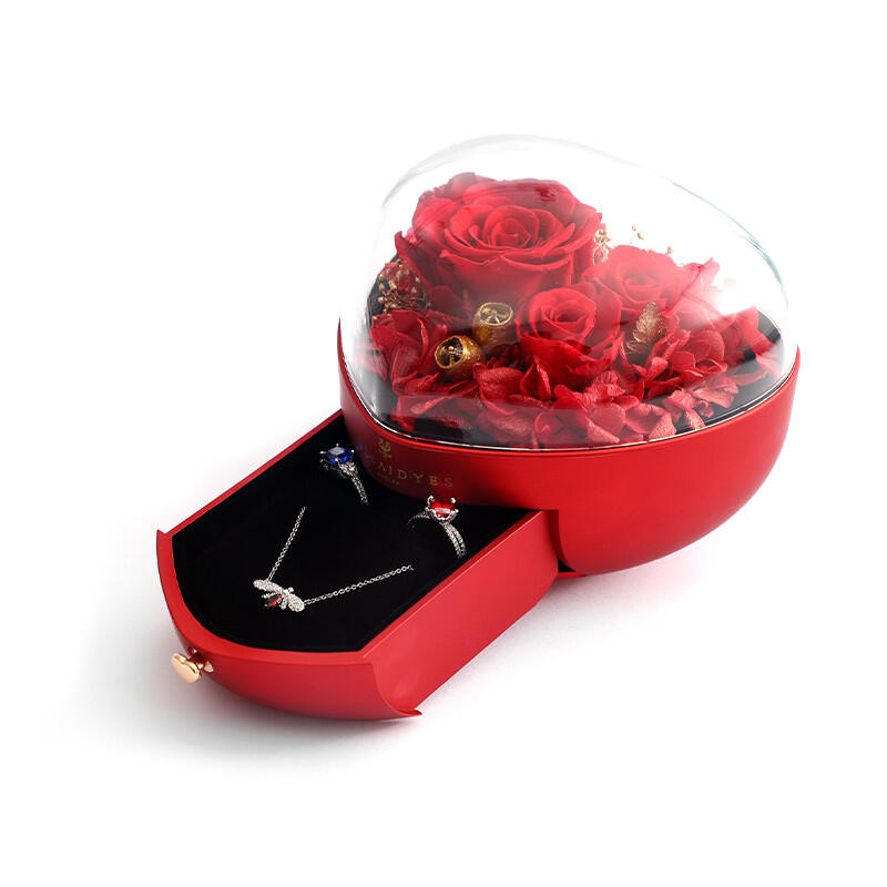 "Preserved Forever Rose" Heart-Shaped Jewelry Box Red