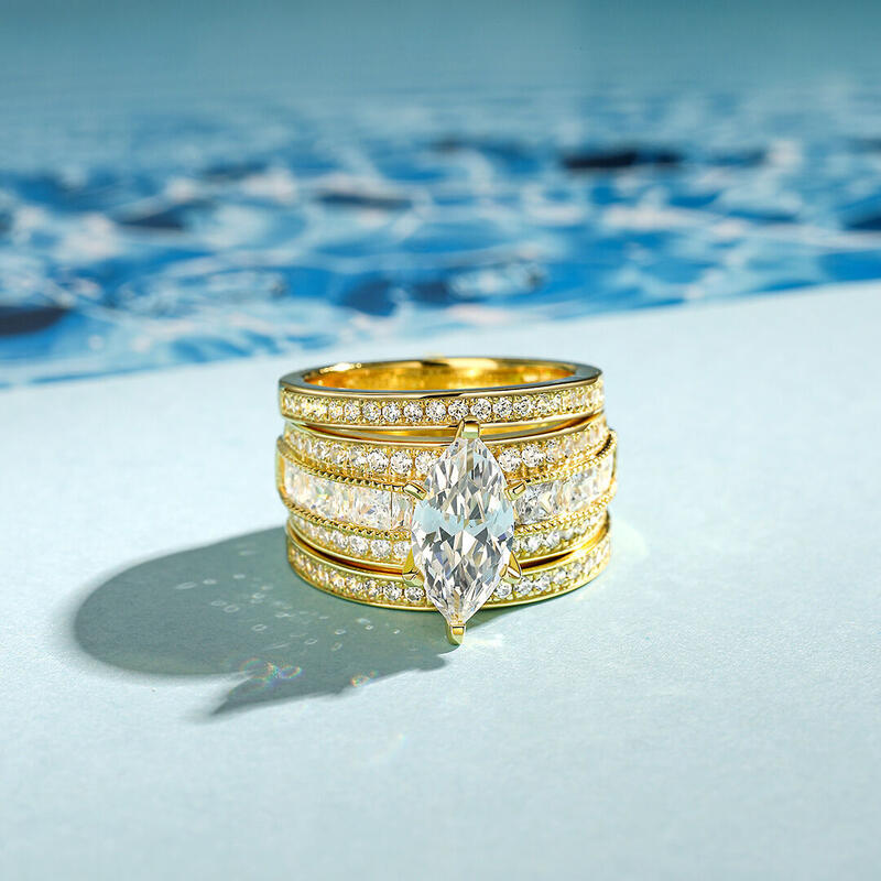 Jeulia 3PC Marquise Cut Sterling Silver Ring Set