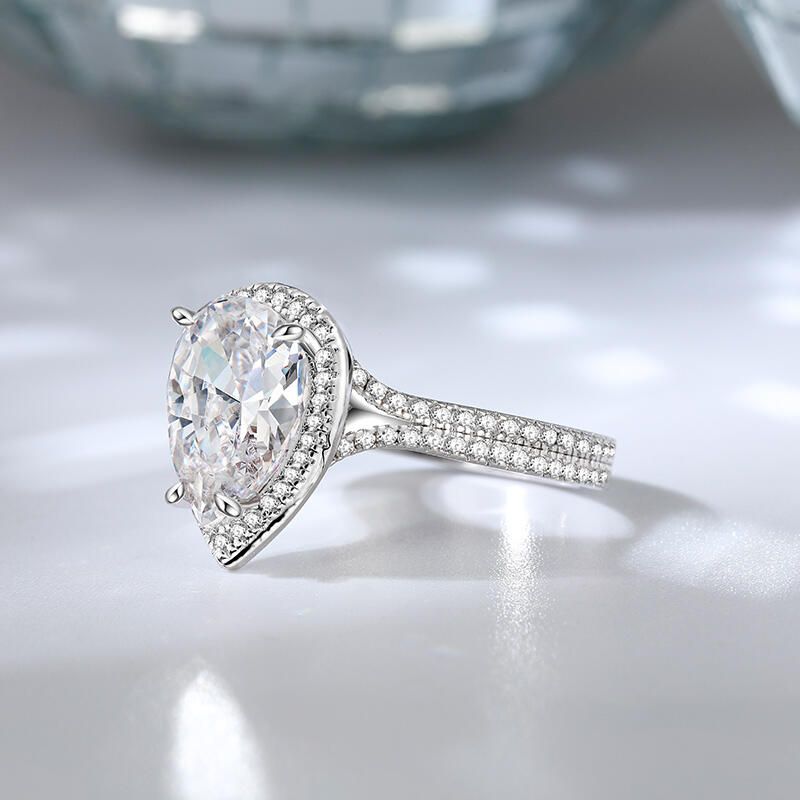 Jeulia Anillo de Plata de Ley con Halo y Corte de Pera