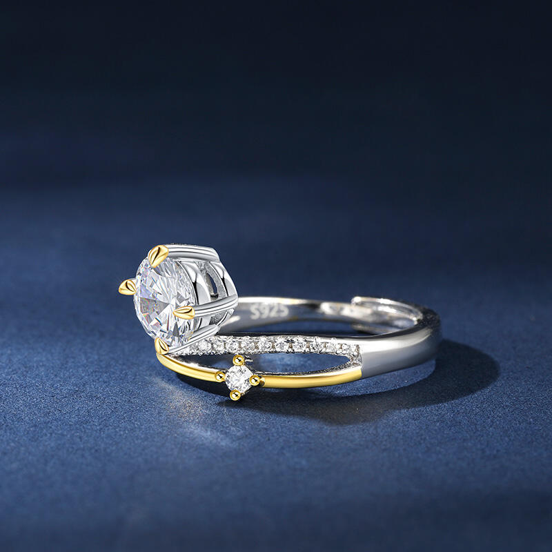 Jeulia "Meteor Trail" Two Tone Sterling Silver Open Ring