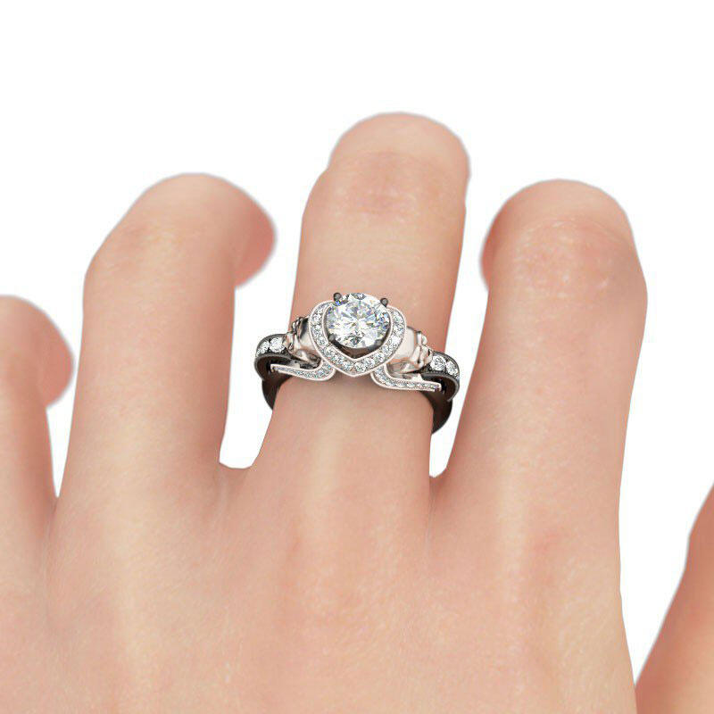 Jeulia Two Tone Round Cut Sterling Silver Skull Ring