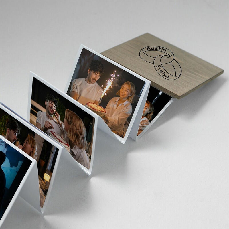 オーダーメイド 名入れ リング柄 木製 アルバム 14枚 写真 記念日