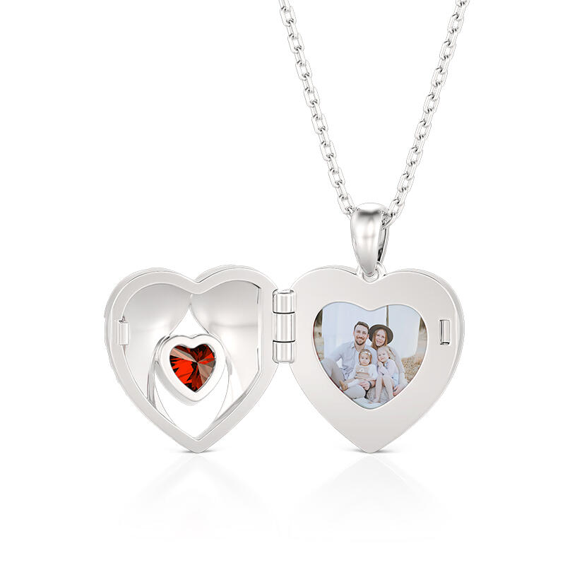 Jeulia Hjärtvingar Anpassat Födelsesten Fotohalsband Medaljong i Sterling Silver