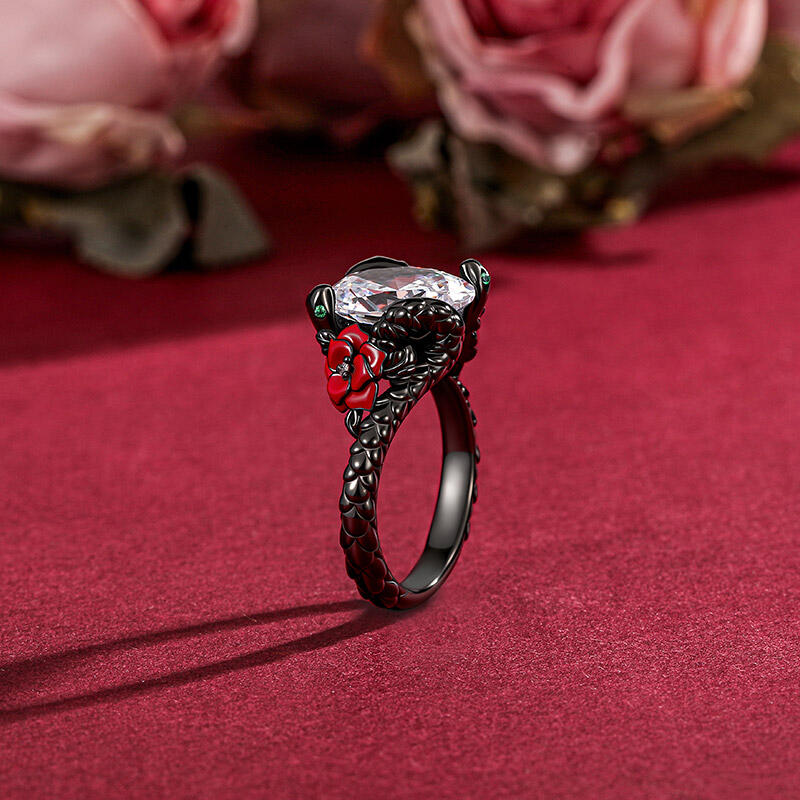 Jeulia Bague Serpent Épine Noire Rose Gothique en Argent Sterling