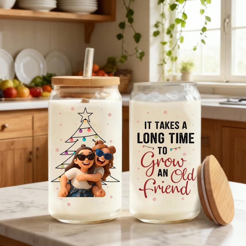 Personalisierter Glasbecher mit Deckel und Strohhalm das beste Weihnachtsgeschenk