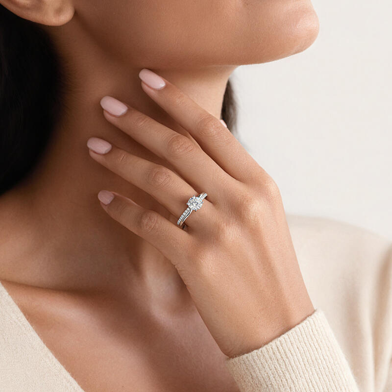 Jeulia Twist Round Solitaire Engagement Ring Sterling Silver