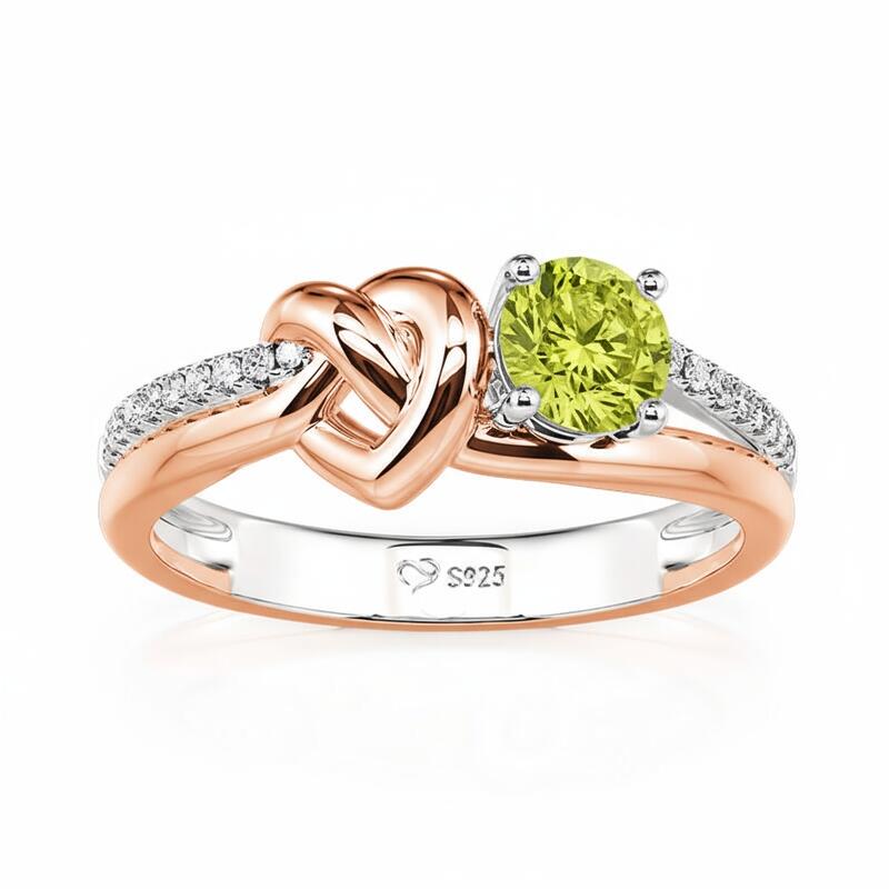 Jeulia Two Tone Custom Heart Knot Promise Ring with Birthstone