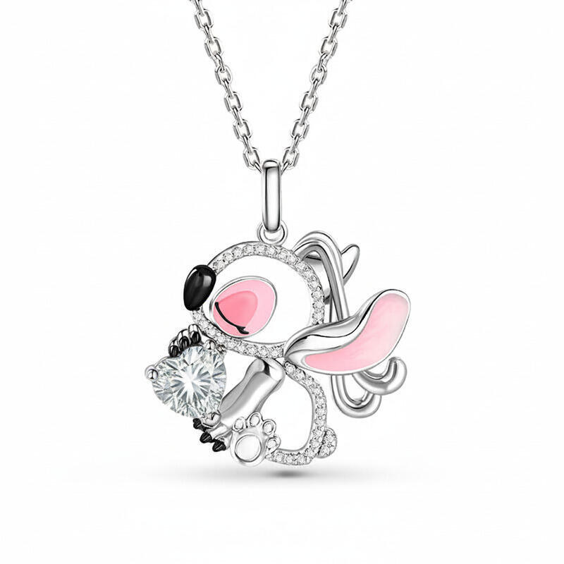 Jeulia Hug Me "Pink Monster" Heart Cut Personalized Sterling Silver Necklace