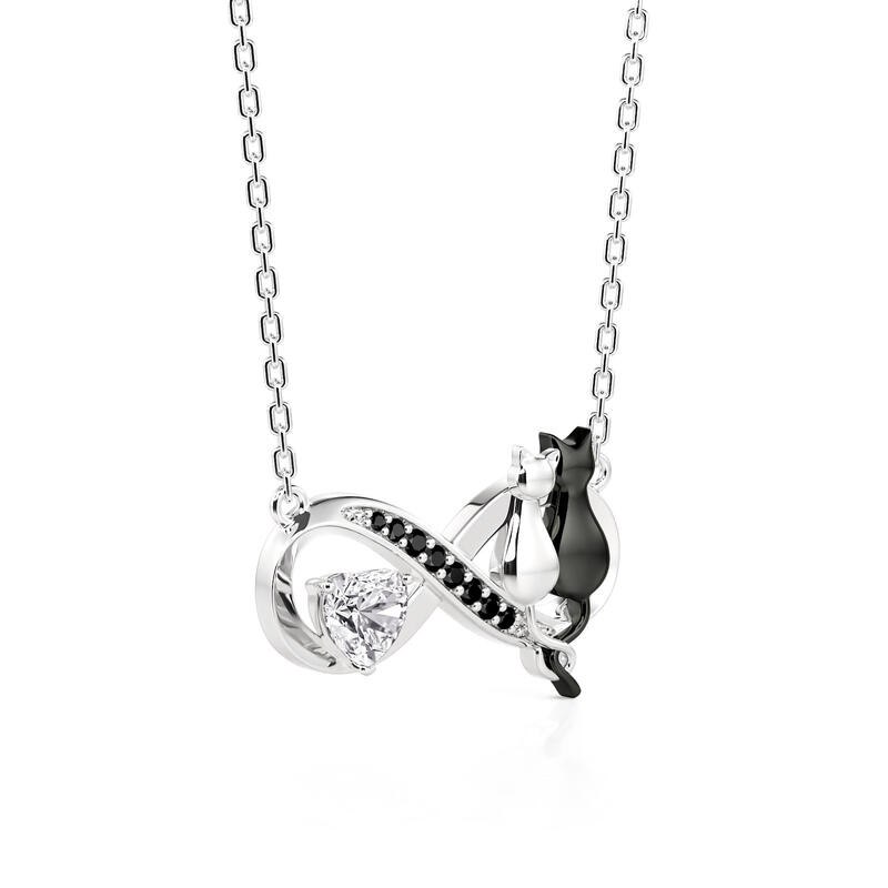 Jeulia Infinity Couple Cat Necklace with Heart Stone