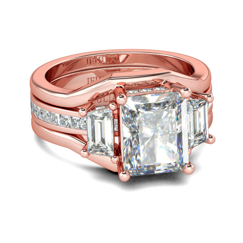 Jeulia Interchangeable Rose Gold Tone Radiant Cut Sterling Silver Ring Set