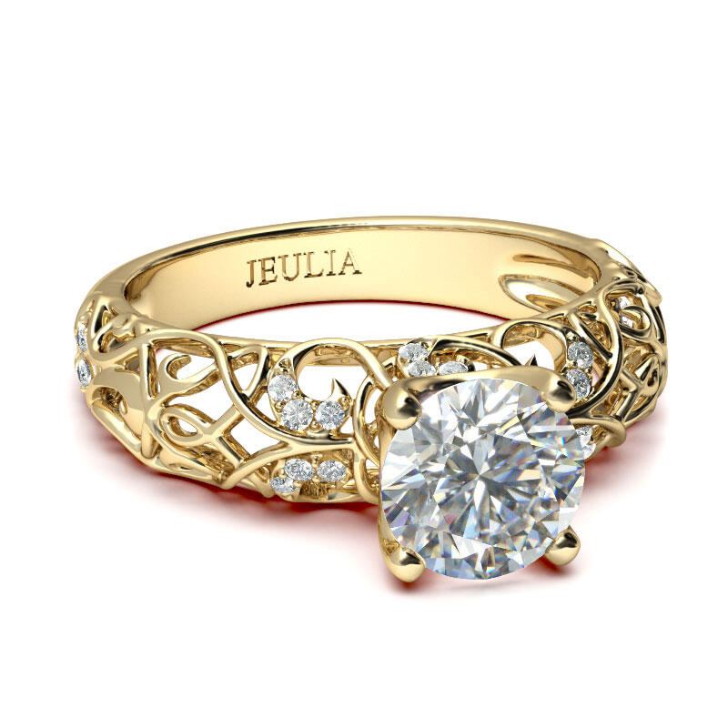 Jeulia Anillo de Compromiso con Tono Dorado de Parra de Talla Redonda de Plata