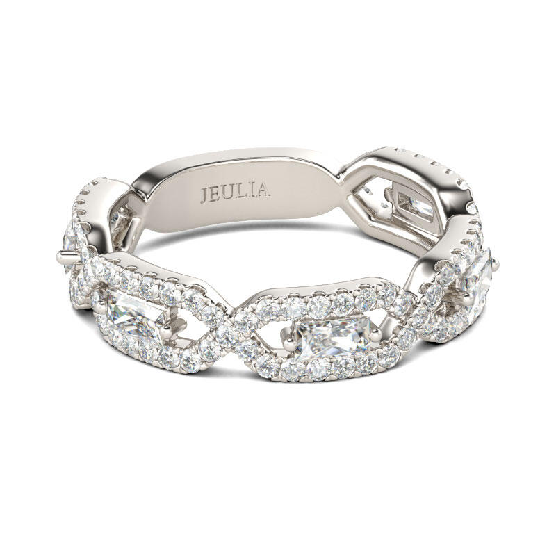 Jeulia Twist Radiant Cut Sterling Silver Women's Band