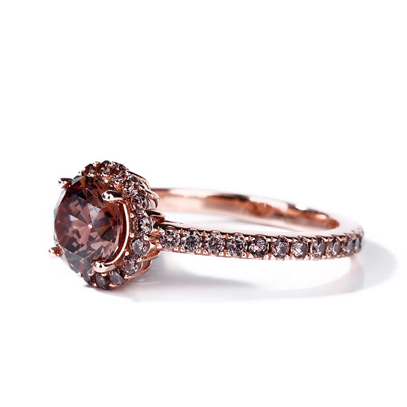 Jeulia Brown Halo Corte Redondo Halo Prata Esterlina Anel