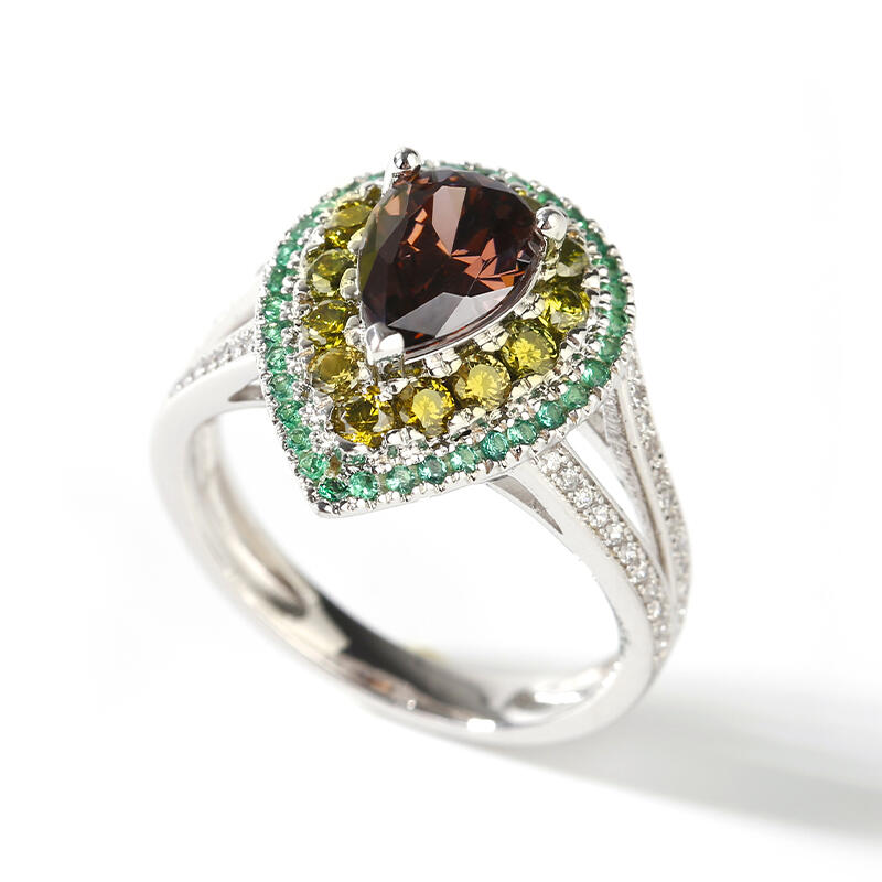 Jeulia Avocado Design Double Halo Pear Cut Sterling Silver Ring