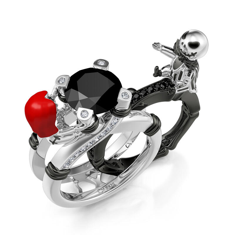 Jeulia Hug Me "Skull Par" Rund Sterling Silver Utbytbar Ring Set