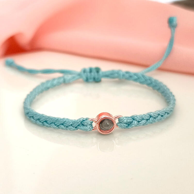 Sterling Silver Personalized Blue Rope Picture Projection Bracelet Sincere Gift