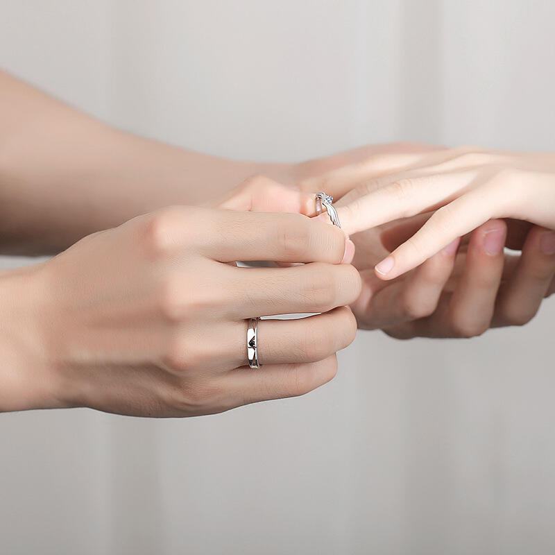 Jeulia Crown Promise Adjustable Sterling Silver Couple Rings