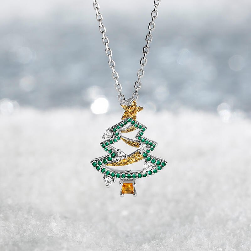 Jeulia "Happy Christmas" Christmas Tree Sterling Silver Necklace