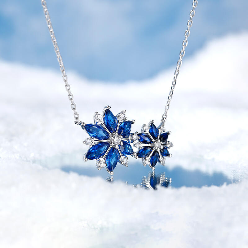 Jeulia "Fancy Snowflake" Marquise Cut Sterling Silver Necklace