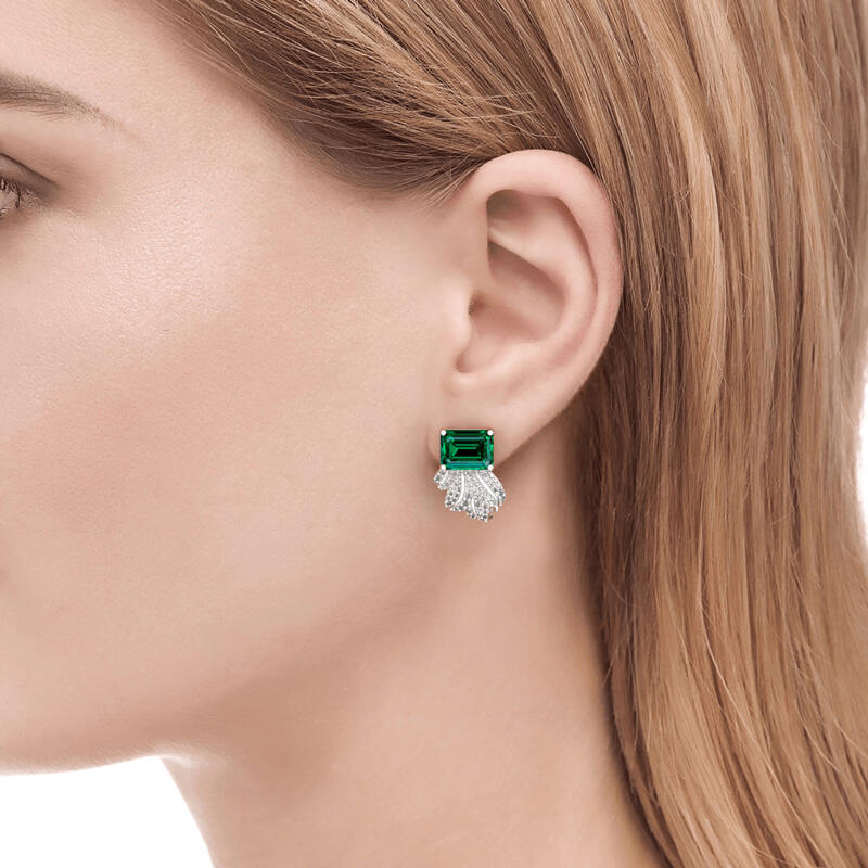Jeulia Leaf Design Emerald Cut Sterling Silver Earrings