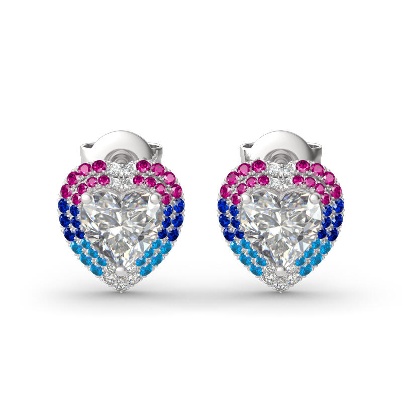 Jeulia Double Halo Heart Cut Sterling Silver Earrings