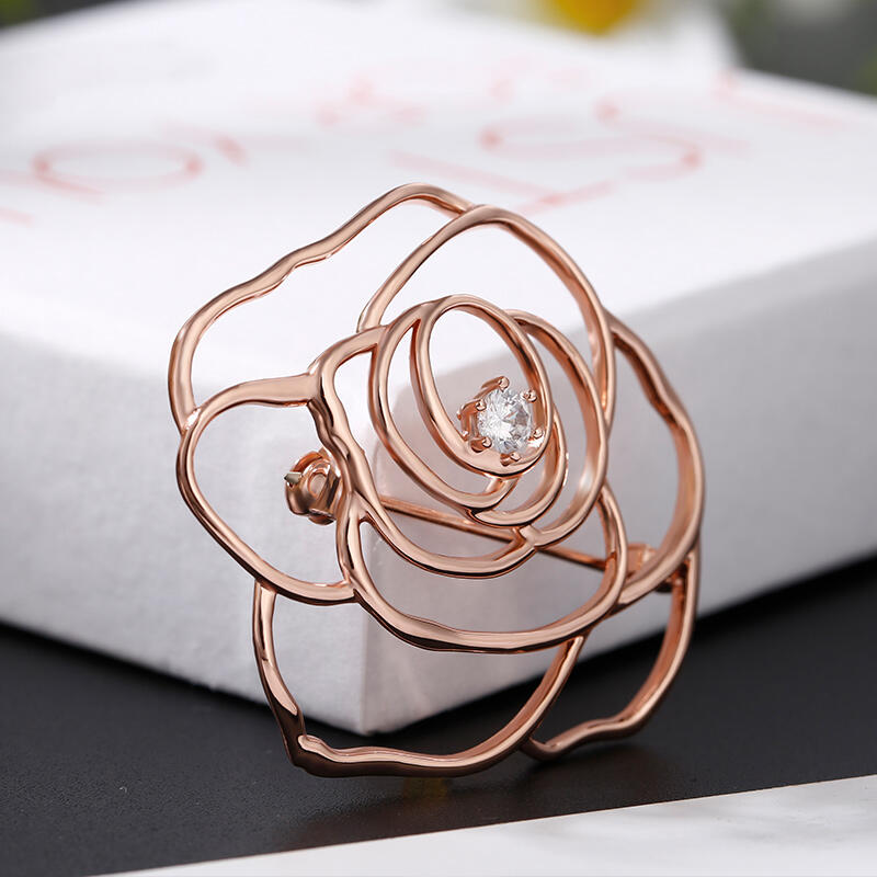 Jeulia Large Rose Flower Shape Sterling Silver Brooch