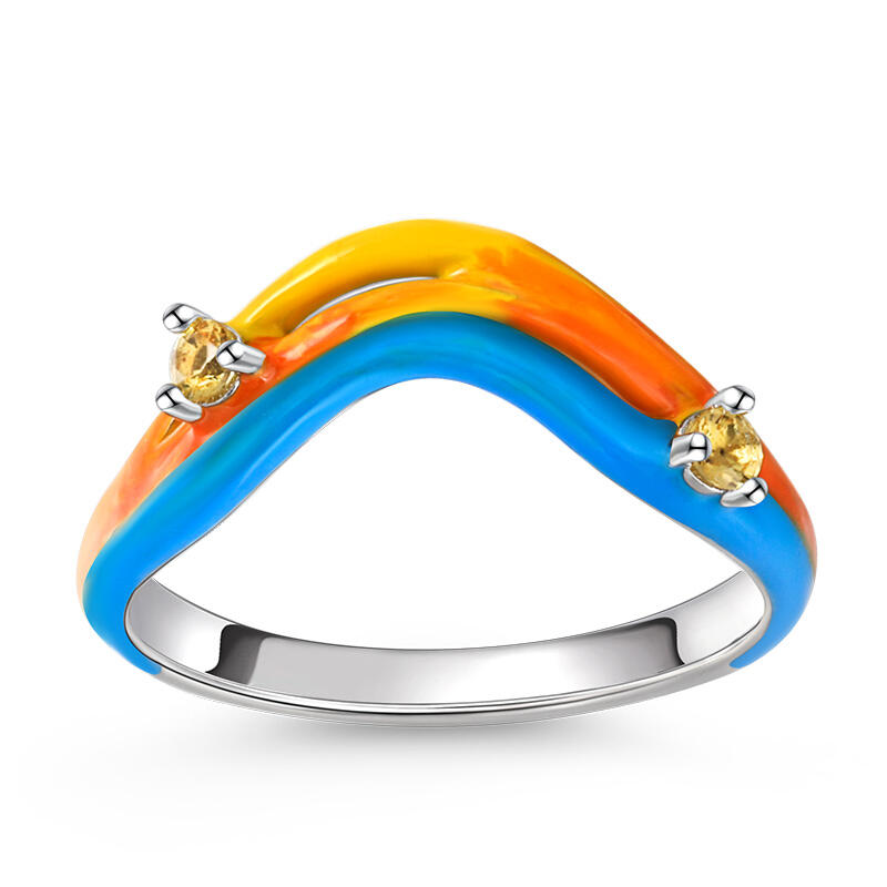 Jeulia Anillo de Plata Esterlina con Esmalte Azul y Naranja