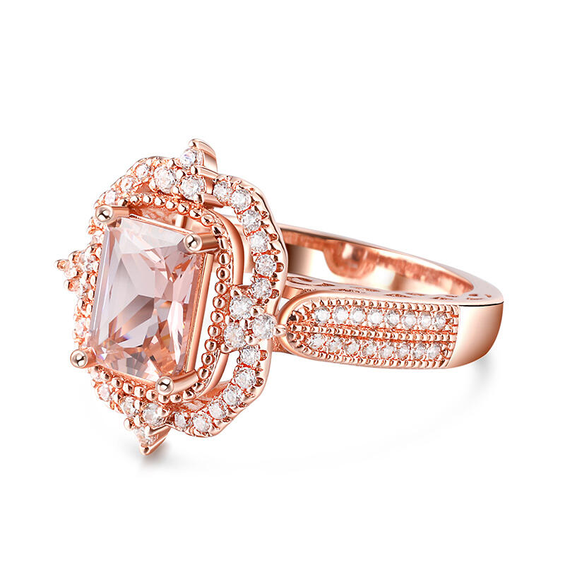 Jeulia Anillo de Plata de Ley con Morganita Sintética de Corte Cojín